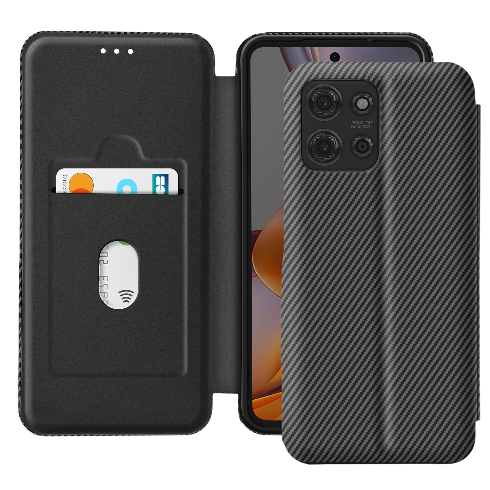 Housse Moto G75 anti-RFID avec clapet support vidéo noir