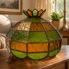Vintage Textured Stained Glass Hanging Bar Tiffany Style 70s Ceiling Lamp Shade