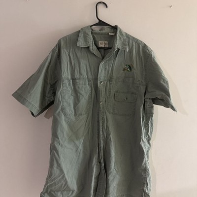 Redhead Outdoor Fishing Shirt, Green Short Sleeve Button Up, Men's L with Bass