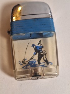 Vintage SCRIPTO VU-LIGHTER - FLY FISHERMAN - BLUE BAND - VGC