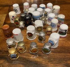 Lot Of 38 Vintage Thimbles Porcelain, Ceramic, Wood & Metal US States