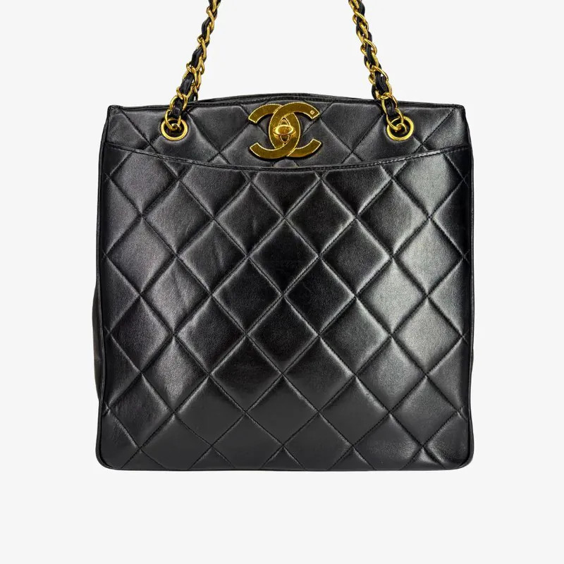 CHANEL Vintage Black Lambskin Big CC Turnlock Tote Bag | eBay