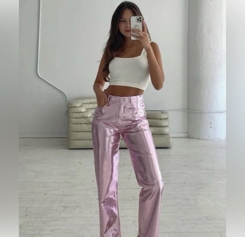 Amy Lynn Lupe Metallic Straight Leg Pant Womens Size M Light Pink 'NWT'