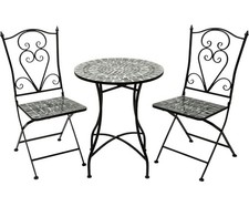 Bistro Set Glass Mosaic Patio Garden Furniture Table and Chairs Metal Frame