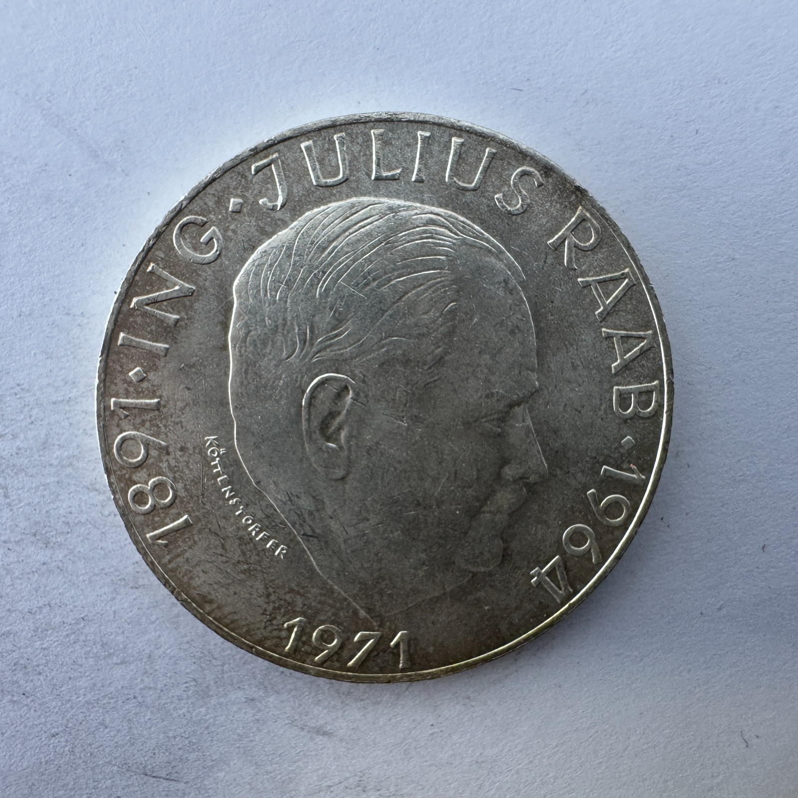 1971 Austria 50 Schilling Silver Coin Julius Raab Commemorative Austrian Mint