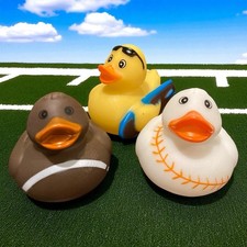 3 SPORTS Rubber Ducks Bath Dashboard Toys Football Baseball Surfer Duck