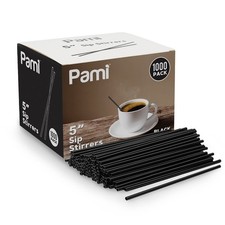 PAMI 1000 Black Stir Straws 5in Disposable Plastic Coffee One Size,