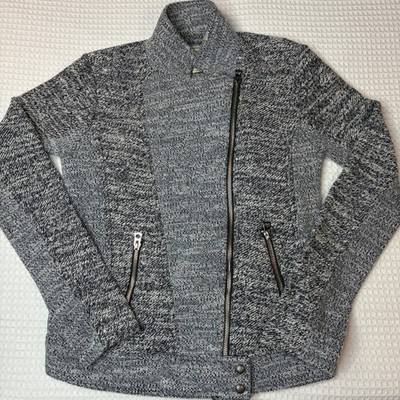Lucky Brand Womens Small Grey Marled Knit Moto Asymmetric Zip Sweater Jacket