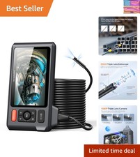 Triple Lens Endoscope Camera with Light with 50FT Semi-Rigid Cable, 5" IPS Sc...