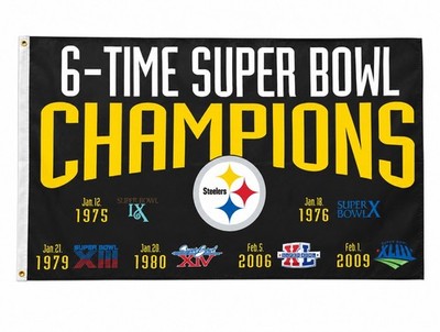 Pittsburgh Steelers 6-Time Super Bowl Champions 3x5 FT Banner Flag