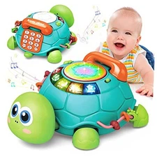  Baby Toys 6 to 12 Months, Musical Turtle Crawling Infant Toys, Early Blue