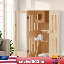 Wooden Large Indoor Cat Enclosure Catio Cage with Ramp and Covered Cat House Kit