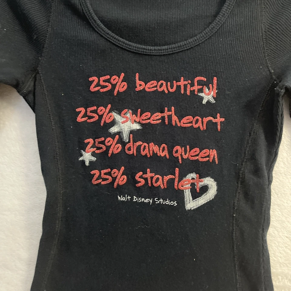 Disney Girls T Shirt Black Geometric XL Cotton Long Sleeve Round Neck Vintage - Image 2 of 4