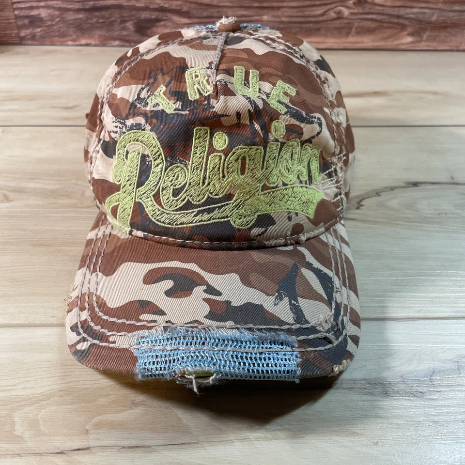 True Religion Distressed Camo Trucker Hat, Rare Style - Image 2 of 4