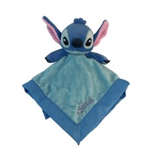 Disney Baby Stitch Lovey Security Blanket 14in Blue Plush Satin Trim  Back 2024