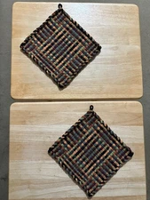 Handmade 2 LARGE 8 1/2 inch Cotton Woven Potholders Trivets 9 Earth tone colors