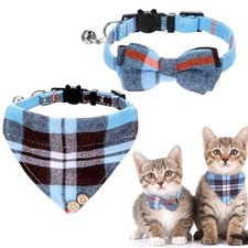 Psyqtsuary 2 Pcs Breakaway Cat Collar with Bells Cat Bandana Tie Collar with
