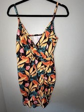 SHEIN Multicolor Tropical Print Belted Ruched Ruffle Hem Dress Women’s Sz Large