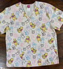 Disney Medical Scrub Top Women Lg Winnie The Pooh Pink 2 Pockets Cartoon Whimsy