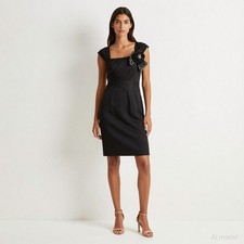 Evening Glam Midi Dress Black Sheath Square Neck Sleeveless Lined Cocktail US 8