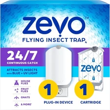 Zevo Flying Insect Trap & Cartridge - Plug in Fly Trap & Indoor Bug Catcher for 