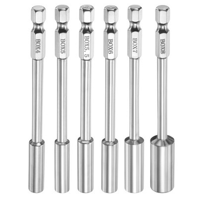 6pcs Nut Driver Drill Bit 4-8mm Socket 1/4'' Hex Shank 3.94'' Long Setter
