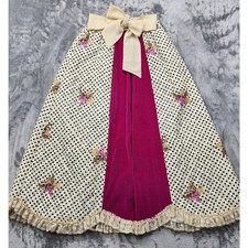 Vintage 70s Chessa Davis Skirt Womens L Pink Ivory Quilted Velvet Lace Maxi