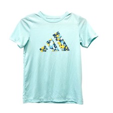 Adidas Kids Pebble Camo Logo Short Sleeve Shirt Light Blue Size Small