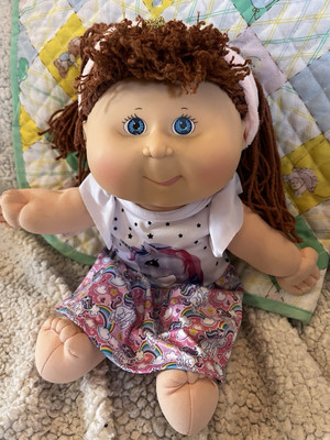 Vintage Cabbage Patch Kinder Mädchen Puppe Brünette Hasbro Crimp N Curl Blaue Augen 2