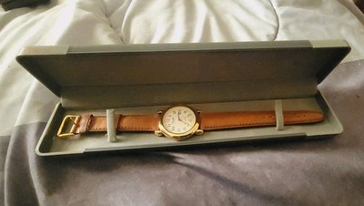 Vintage Rare 7368 SWISS Massimo Dutti Original Gold & White Face Watch Leather