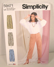 Simplicity 9471 Cropped Pants w/ Elasticized Back Waist Misses' 16-24 Pattern
