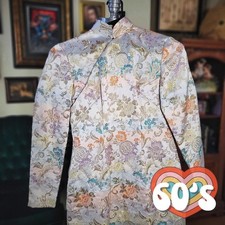 Cheongsam Dress Silk Brocade Vintage 60s Qipao Floral Gold Pink Blue Long Sleeve