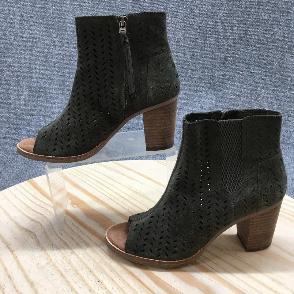 Toms Boots Womens 7 Majorca Ankle Bootie Green Side Zip Peep Toe Block 10010927T - Image 4 of 4