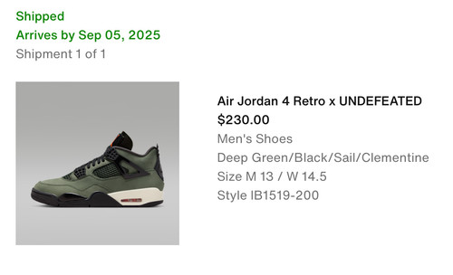 Jordan 4 Retro x Undefeated 2025 IB1519-200, *Confirmed Order*, Mens Size 13,