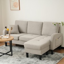 3-Seater L-shaped Sofa Couch Sectional Sofa with Reversible Chaise Lounge, Beige