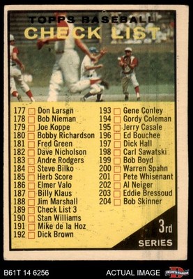 1961 Topps #189 Checklist 3 CR Above or Below 264 MINOR VARIATION 3 - VG