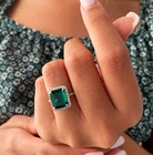 Emerald Cut Lab Created Green Emerald Enagement Ring 14k White Gold Plated 3Ct