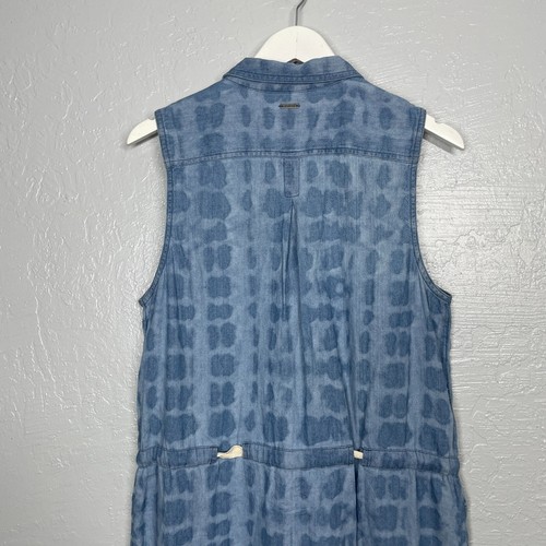Prana Women M Blue Tie Dye Sunrise Peak Denim Shirt Dress Button Front Pockets - Picture 9 of 11