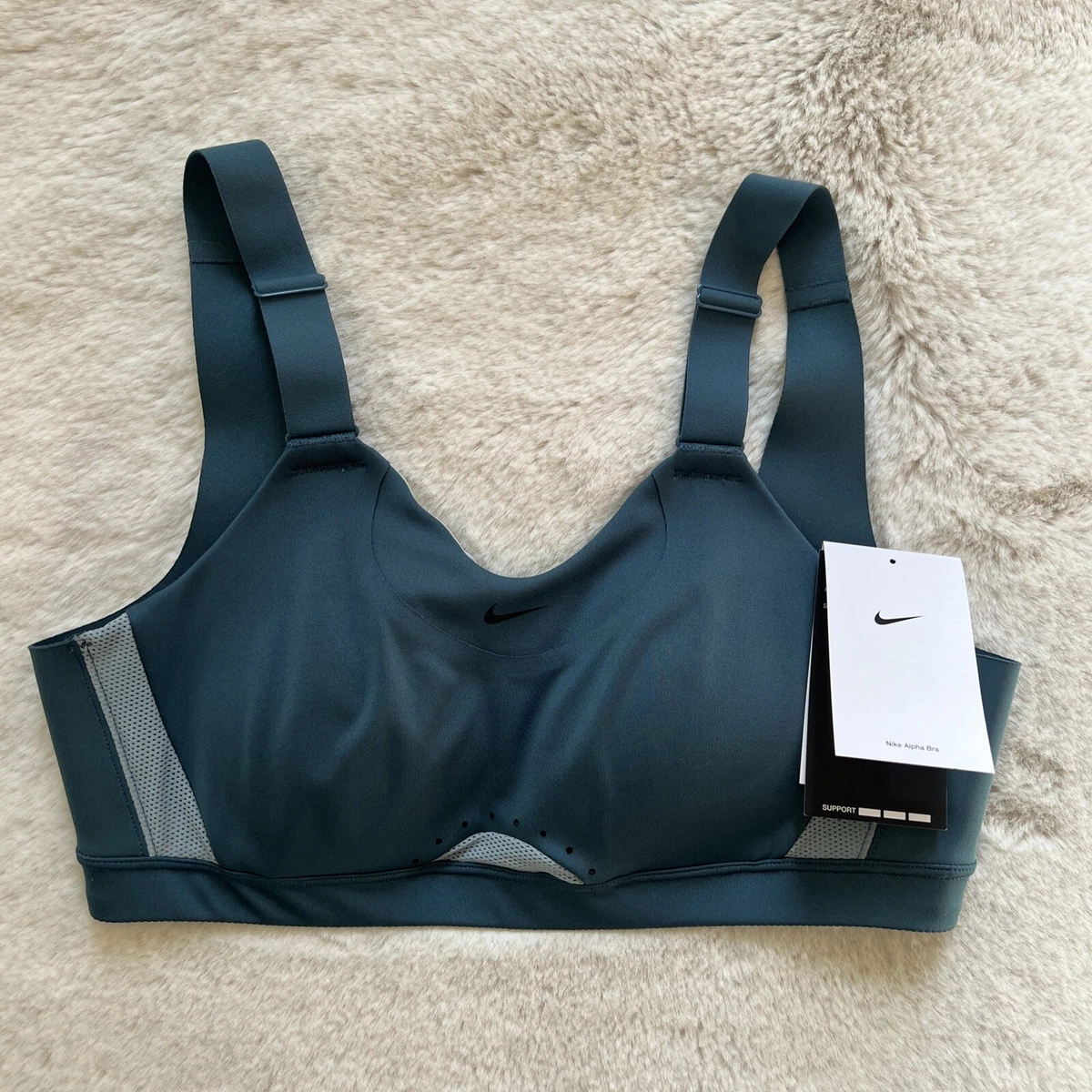 NWT Nike Womens M (A-B) ALPHA High Support Sports Bra Blue Non Removable  Padding