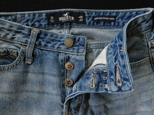 Hollister High Rise Vintage Straight Jeans Size 3R W26 L27 100%Cotton Button Fly - Picture 4 of 4