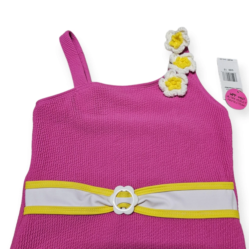 Traje de baño de una pieza BETSEY JOHNSON rosa texturizado Glo nuevo con etiquetas. Niña talla 12. Foto 2 de 4