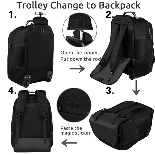 ZOMFELT Rolling Backpack Travel Backpack with Wheels Carry on Backpacks with ... - Picture 6 of 7