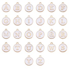 1Set Flat Round Double Sided Initial Letter A Z Alphabet Enamel Charms 14x12x2mm