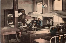 Hand Colored Postcard U.S. Army Life Sleeping Quarters
