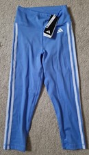 ADIDAS TRAIN ESSENTIALS 3-STRIPES HIGH-WAISTED 3/4 LEGGINGS BLUE FUSION Size XS