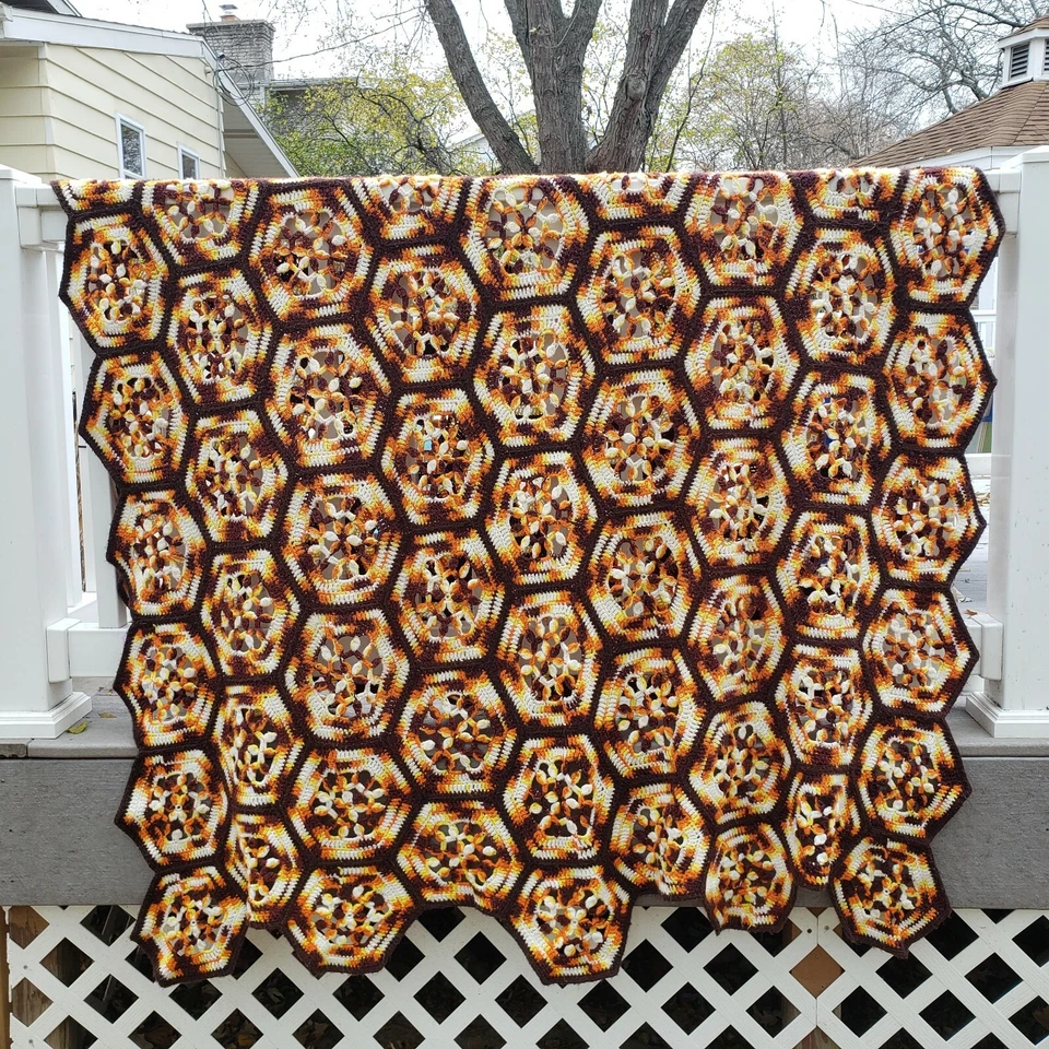 Manta de ganchillo afgana hecha a mano retro otoño otoño colores 87"x 65" Foto 4 de 4