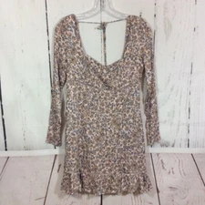 Free People Bohemian Mini Floral Dress Size 6 Long Sleeve Back Tie Slim Cottage