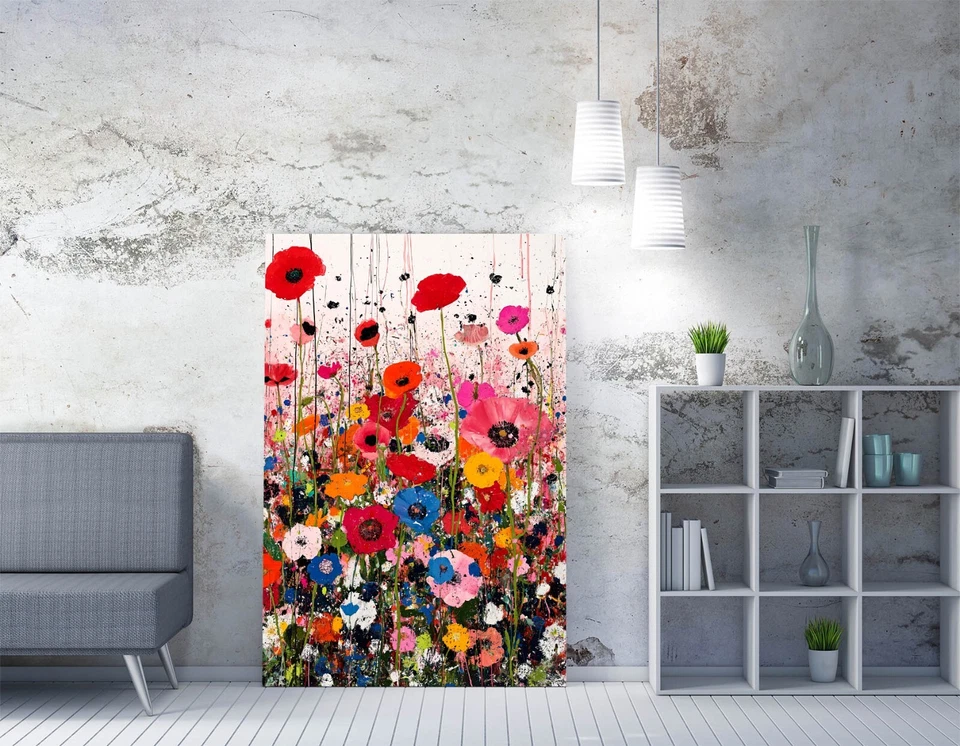 FINE ART PAINTING OF WILD POPPY FLOWERS -FRAMED CANVAS WALL ART PICTURE PRINT - Image 2 of 2