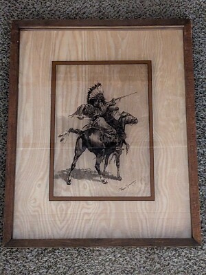 21x17 FREDERICK REMINGTON W212 TWO INDIANS PHOTOGRAPHY ON GLASS LUCID LINES 