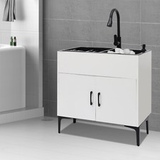 Pull-Out Sprayer Faucet Utility Sink Stainless Steel Laundry Sink with Cabinet